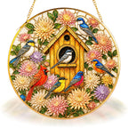 Birdhouse Birds Stained Glass Suncatcher