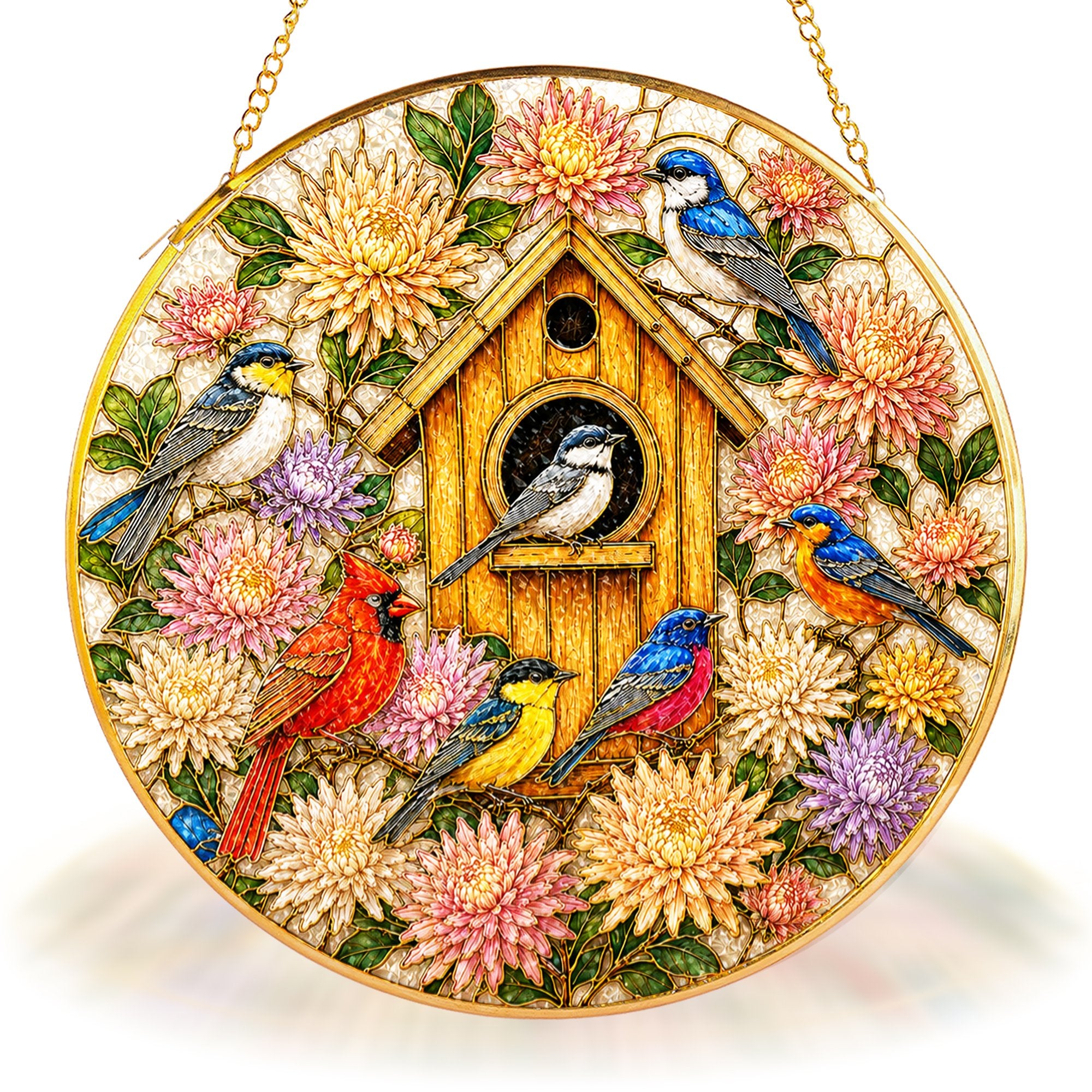 Birdhouse Birds Stained Glass Suncatcher