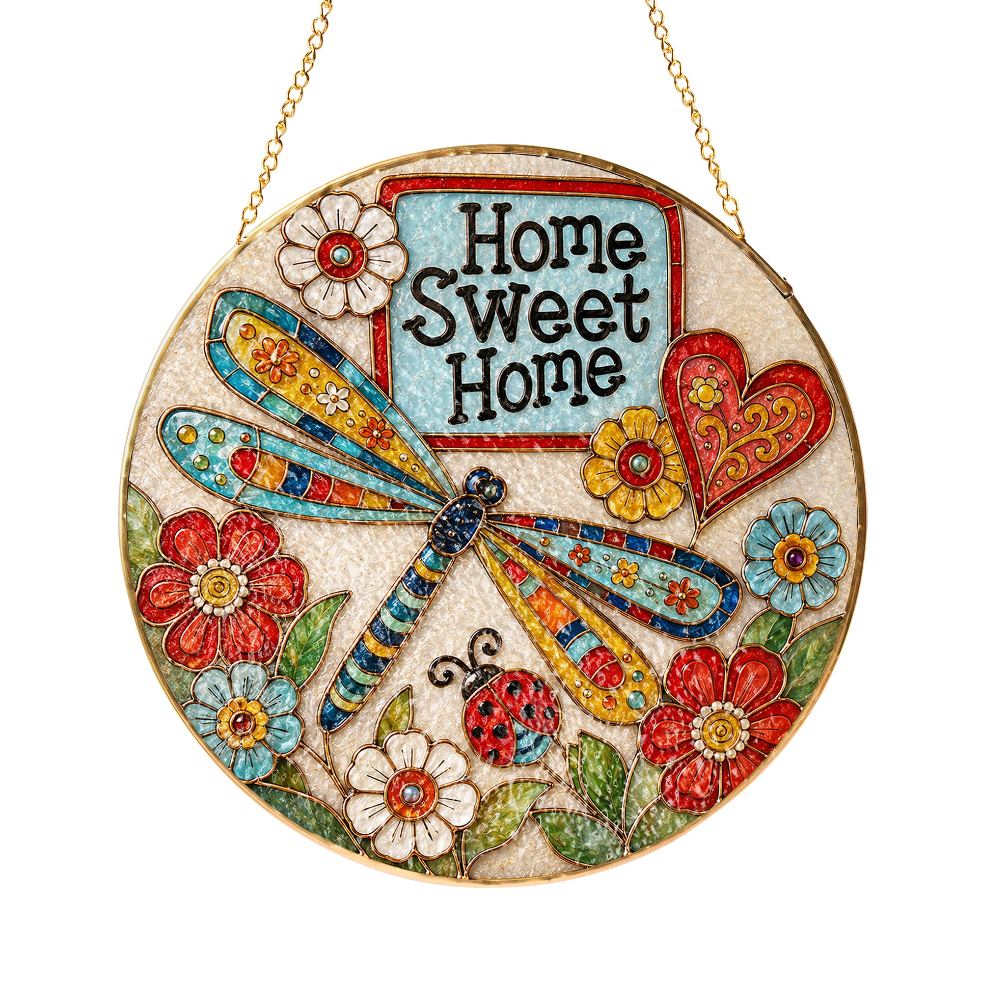 Home Sweet Home Dragonfly Stained Glass Suncatcher