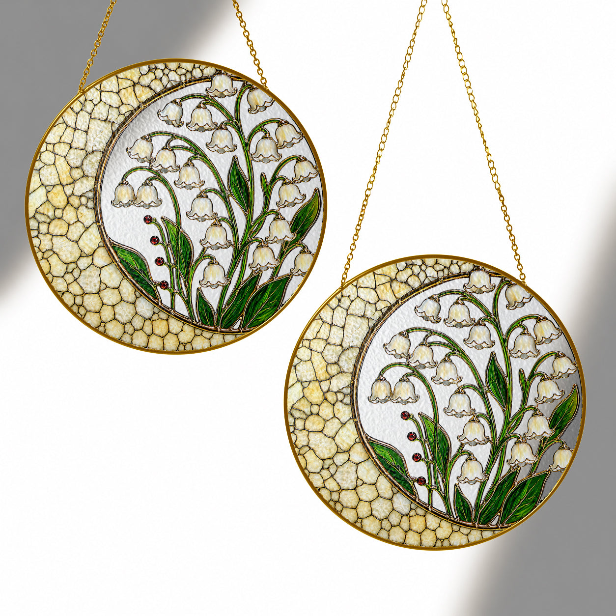 Lily of the Valley Stained Glass Suncatcher – Crescent Moon