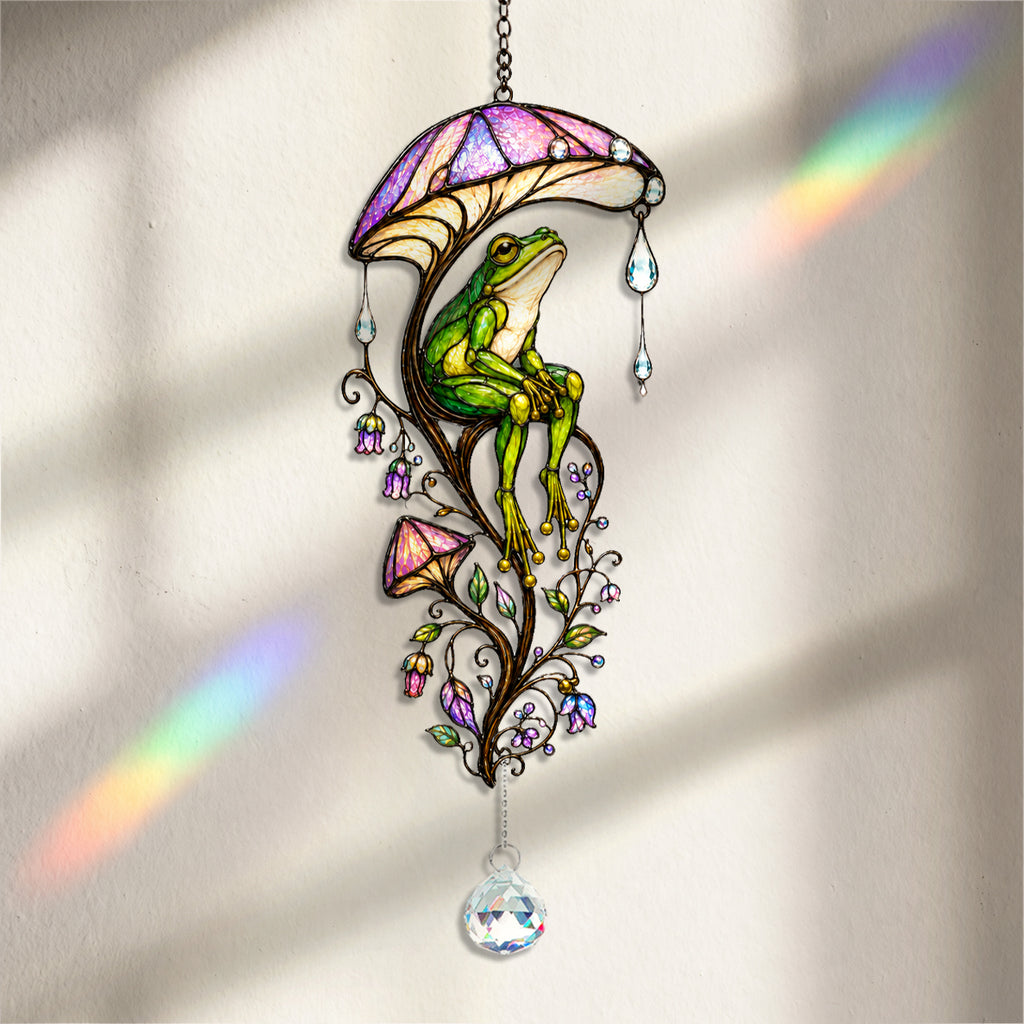 Frog & Mushroom Umbrella Holographic Acrylic Suncatcher