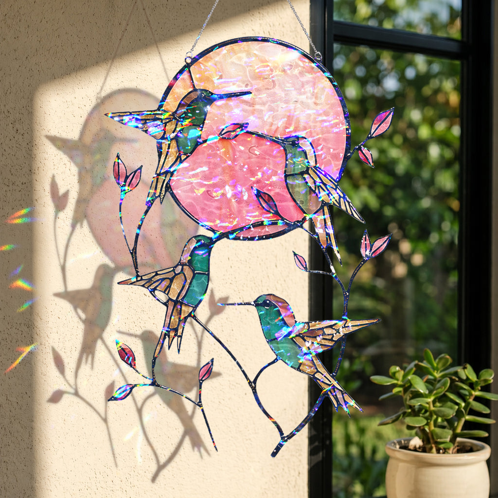 Hummingbird Pink Moon Holographic Acrylic Suncatcher