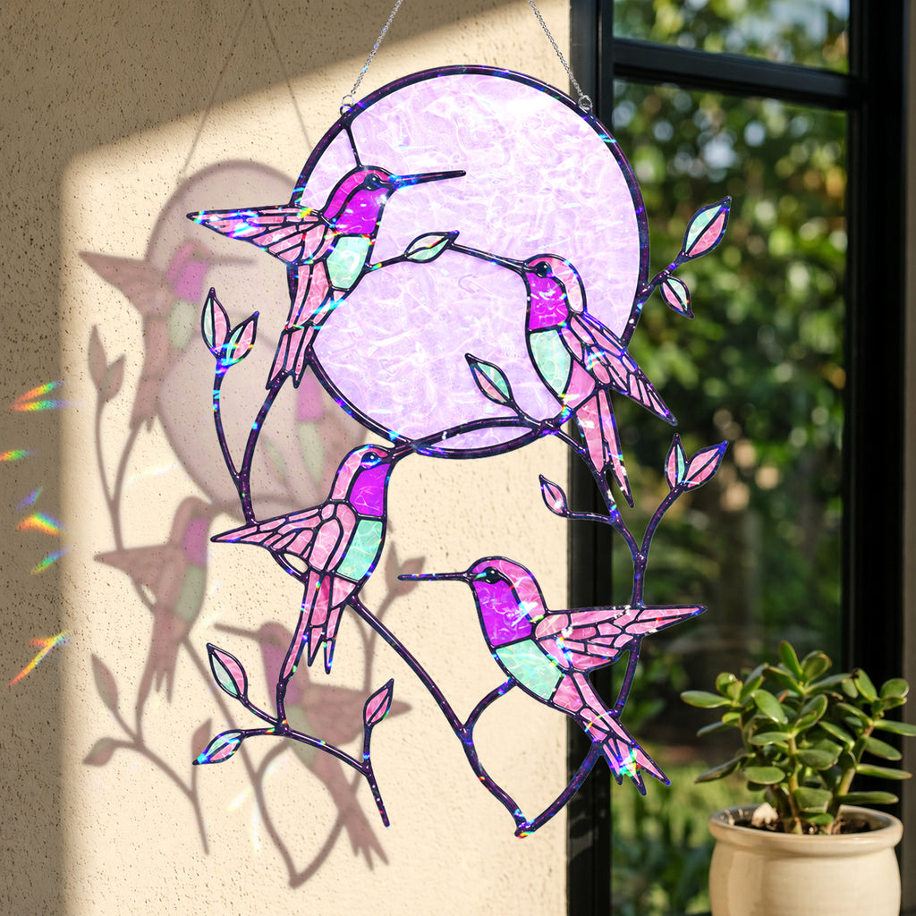Hummingbird Pink Moon Holographic Acrylic Suncatcher