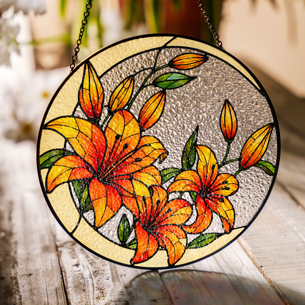 Pink Stargazer Lily Stained Glass Suncatcher