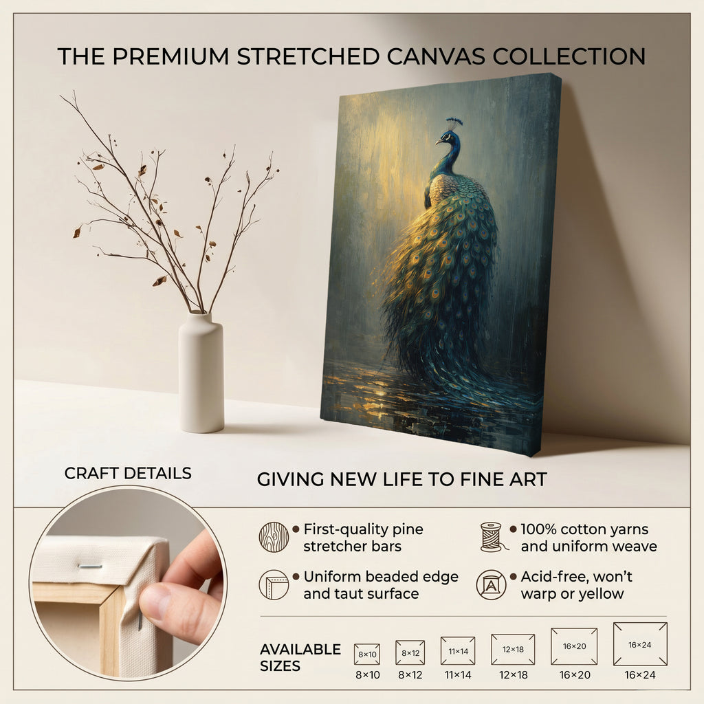 Peacock Canvas Wall Art Moody Peacock Painting