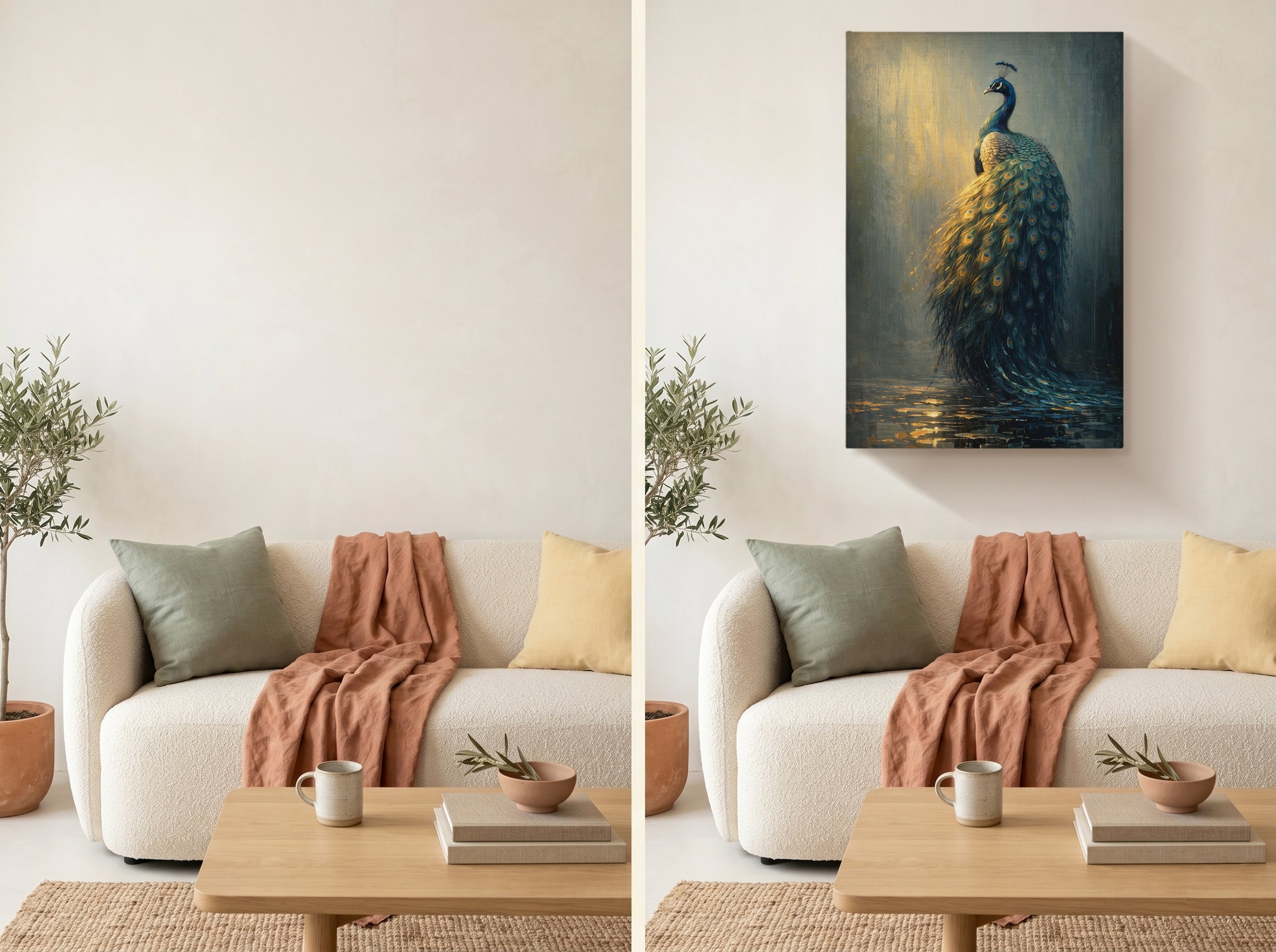 Peacock Canvas Wall Art Moody Peacock Painting