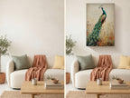 Peacock Canvas Wall Art Vintage Peacock Painting with Wildflowers