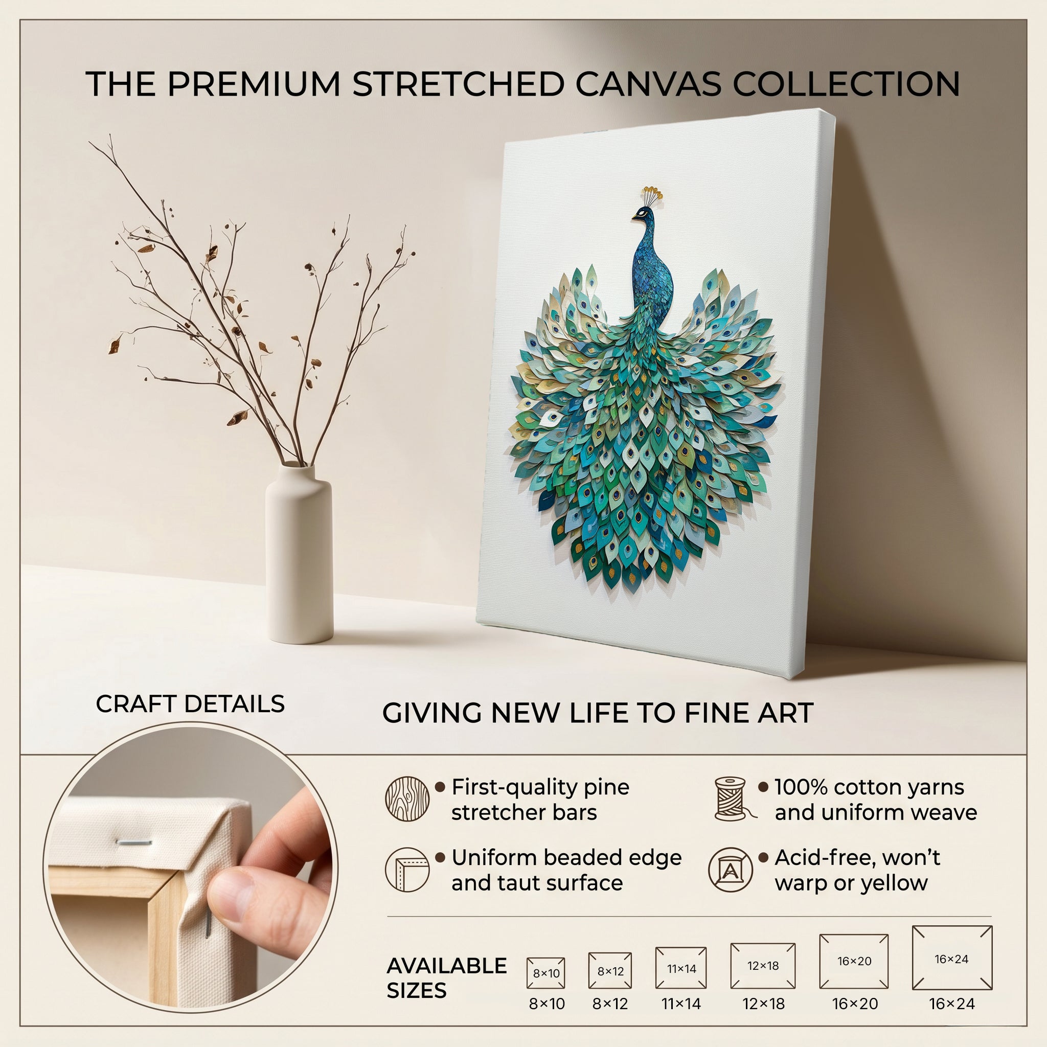 Peacock Canvas Wall Art Teal Blue Green Painting