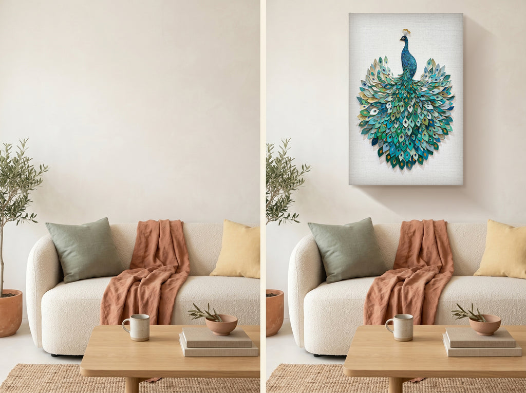Peacock Canvas Wall Art Teal Blue Green Painting