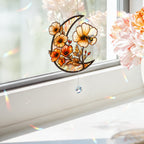 Crescent Moon Stained Glass Suncatcher with Flowers and Bee