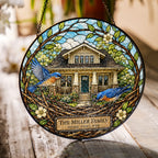 Personalized Family Name Home Bluebird Nest Stained Glass Suncatcher