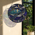 [PIXIWOO] Stained Glass Suncatcher Sea Turtle Window Hanging Decor, Ocean Turtle Island Acrylic Ornament, Moon Star Coastal Wall Art, Fantasy Beach House Sun Catcher Gift for Turtle Lovers