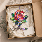 Personalized Red Rose Holographic Acrylic Suncatcher