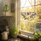 Twin Swallowtail Butterflies & Purple Clover Holographic Acrylic Suncatcher
