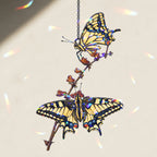 Two Swallowtail Butterflies on Blossom Branch Holographic Acrylic Suncatcher