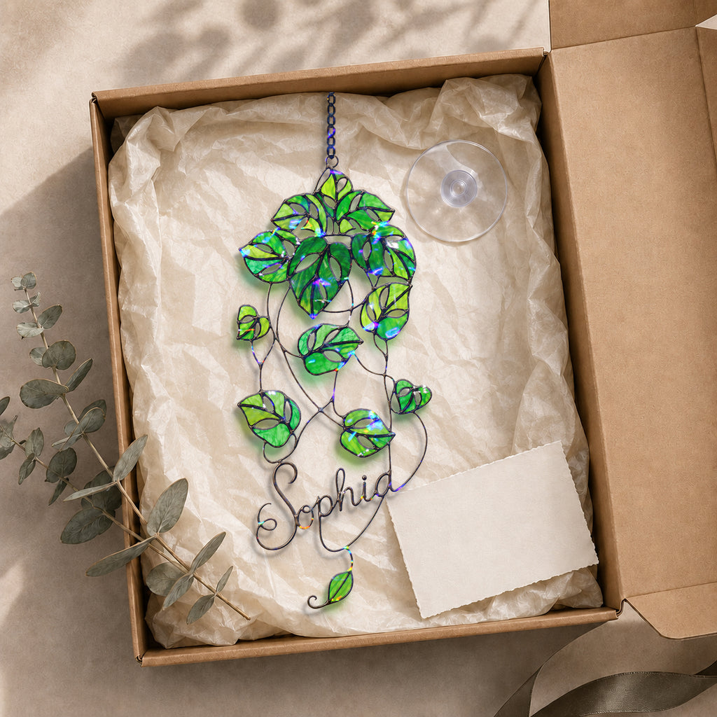 Personalized Monstera Trailing Vine Holographic Acrylic Suncatcher