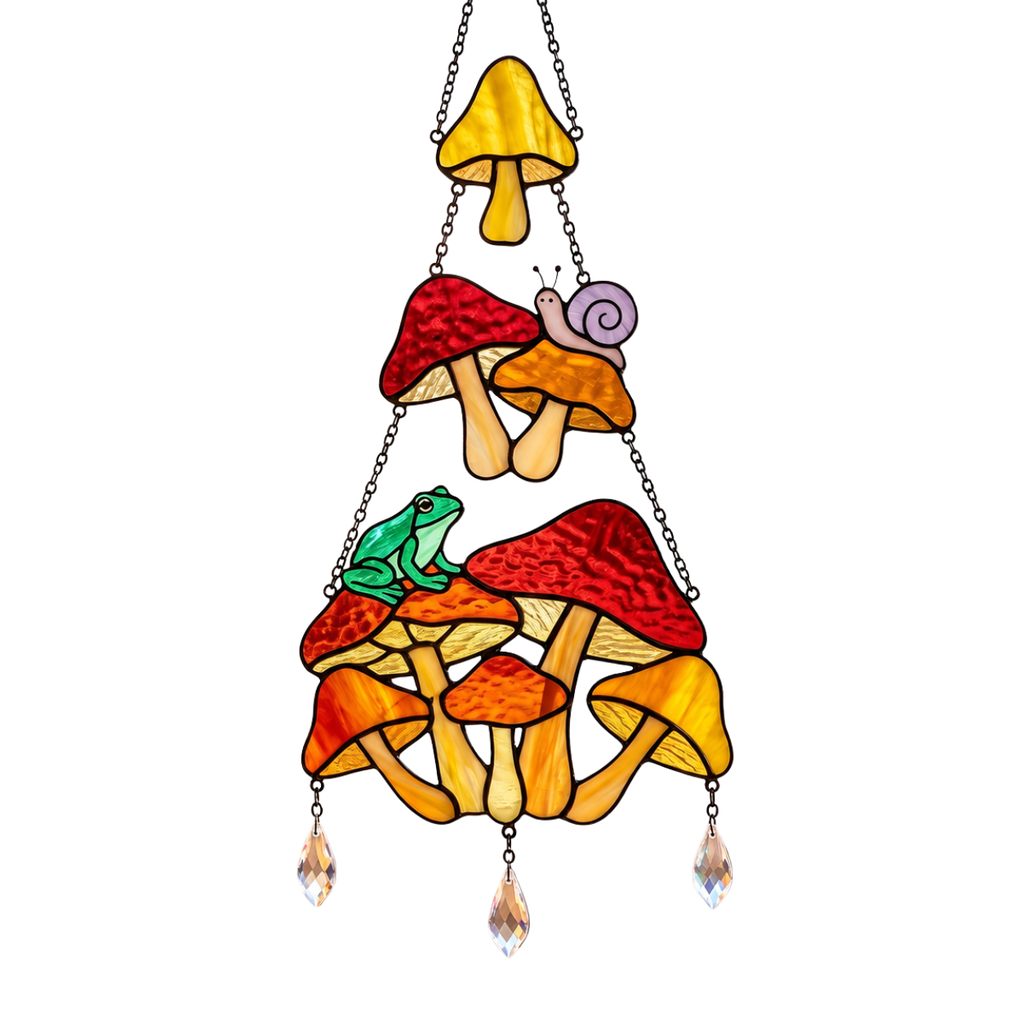 Mushroom Frog & Snail Tiered Holographic Acrylic Suncatcher