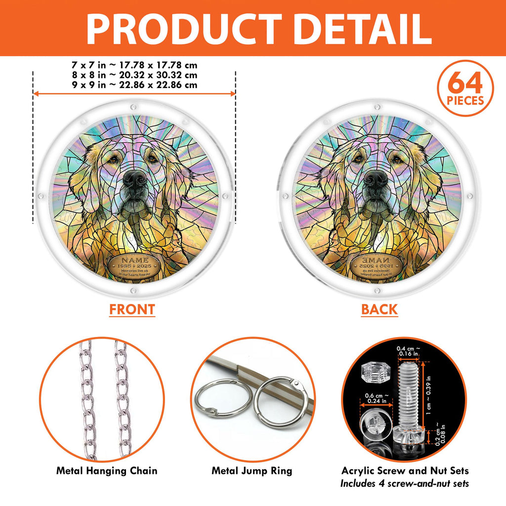Open kraft gift box with the golden doodle memorial puzzle suncatcher and insert card
