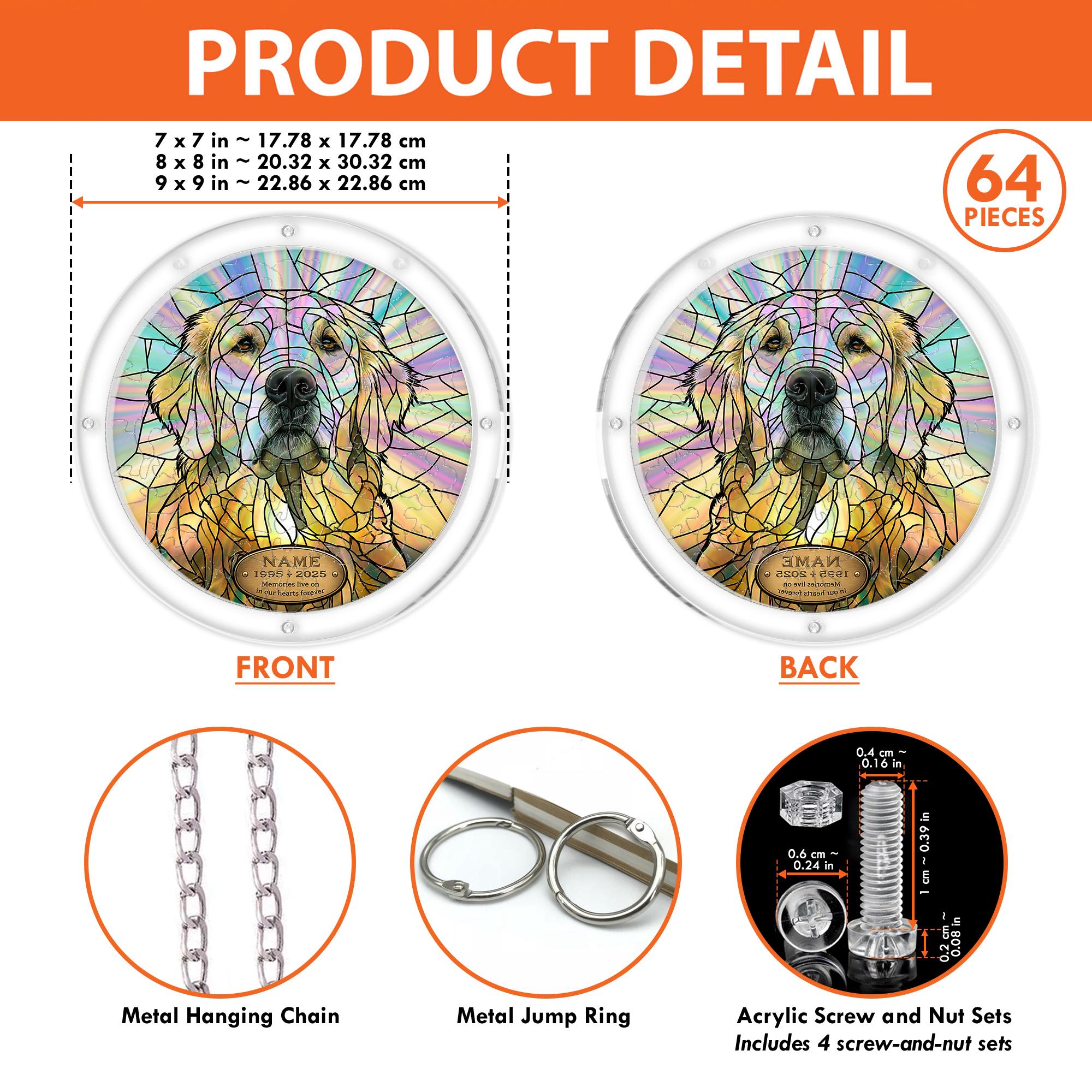Open kraft gift box with the golden doodle memorial puzzle suncatcher and insert card