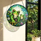 Mama and Baby Frog Wildflower Stained Glass Suncatcher