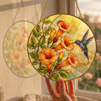 Hummingbird & Trumpet Flower Stained Glass Suncatcher