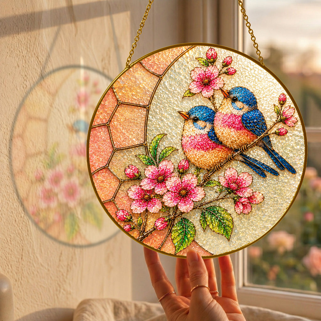 Bluebird & Cherry Blossom Stained Glass Suncatcher