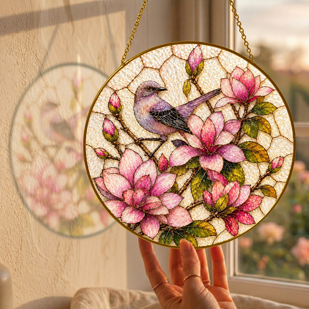 Mockingbird & Magnolia Stained Glass Suncatcher
