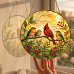 Cardinal & Songbirds Stained Glass Suncatcher