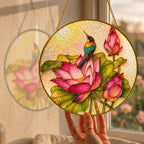 Kingfisher & Lotus Stained Glass Suncatcher