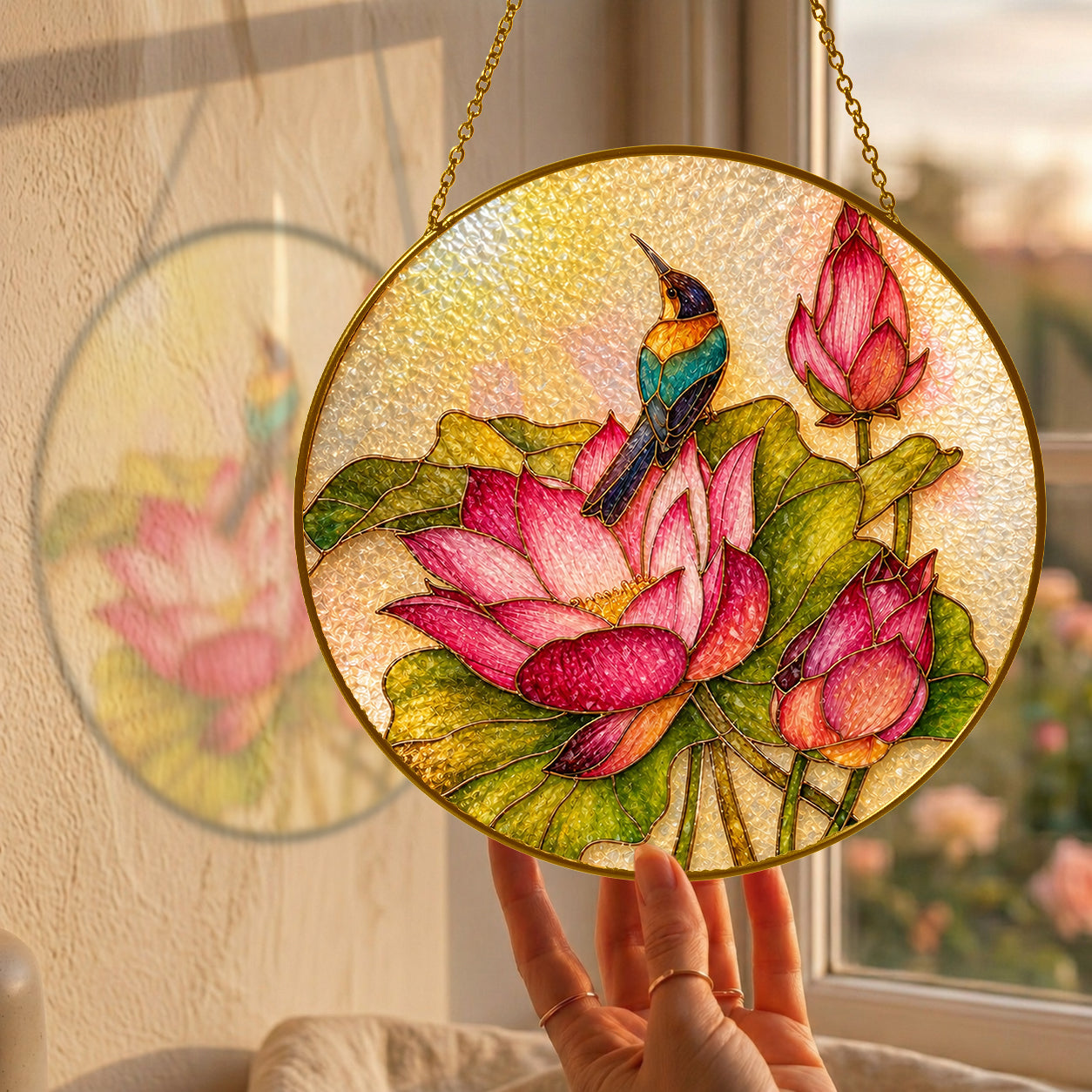 Kingfisher & Lotus Stained Glass Suncatcher