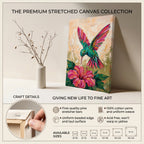 Hummingbird Canvas Wall Art Colorful Painting with Flower, Botanical Bird Prints for Living Room Bedroom Office