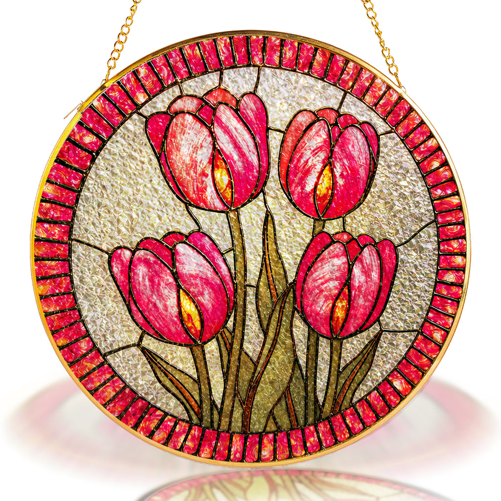 Pink Tulip Stained Glass Suncatcher
