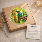 Hummingbird floral acrylic puzzle suncatcher presented in a kraft gift box with instruction card
