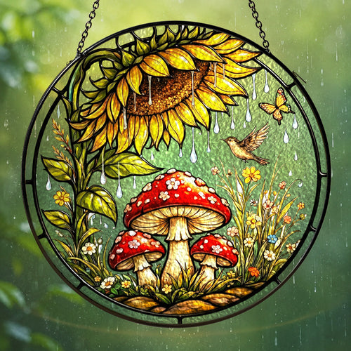Sunflower Mushroom Stained Glass Suncatcher