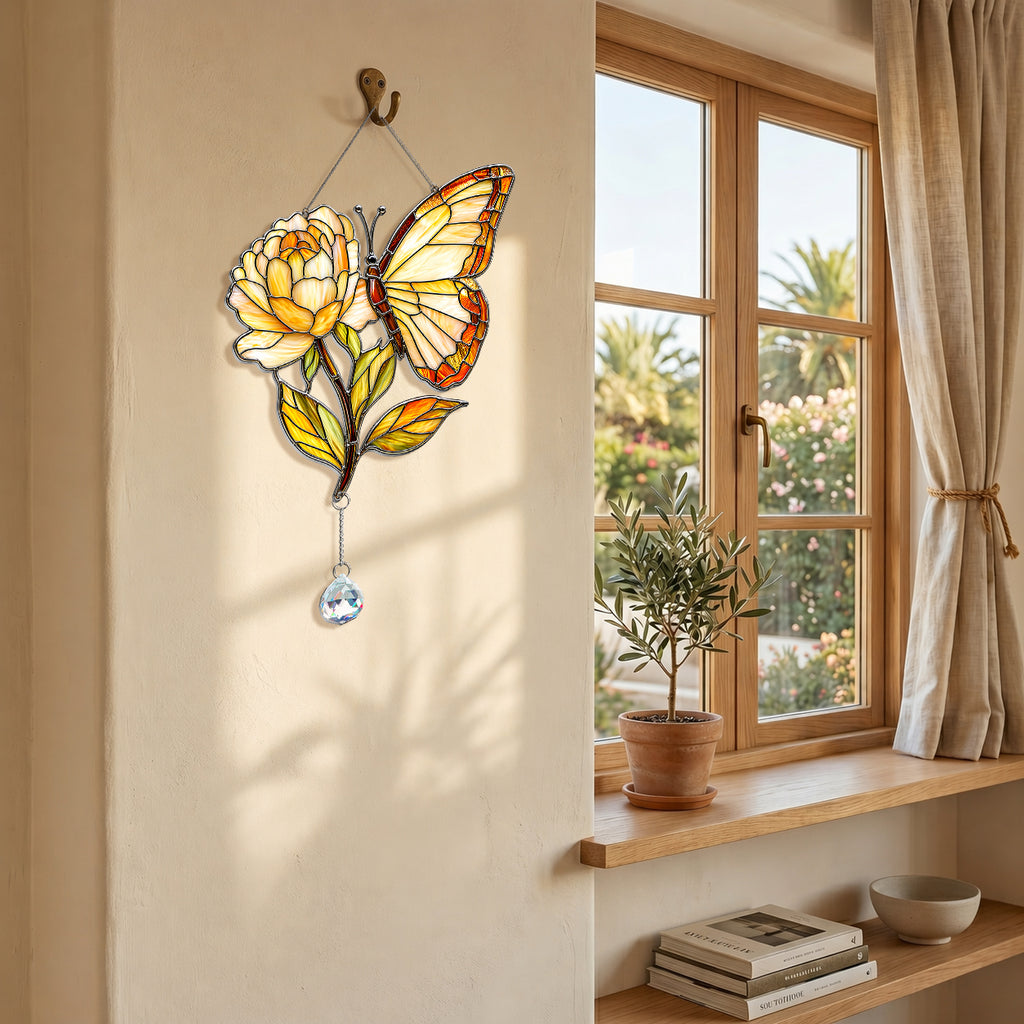 Butterfly Flower Suncatcher with Crystal