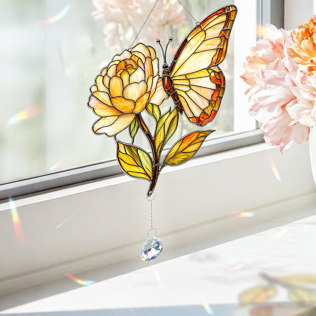 Butterfly Flower Suncatcher with Crystal