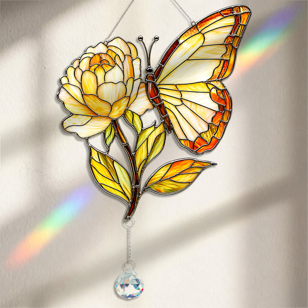 Butterfly Flower Suncatcher with Crystal