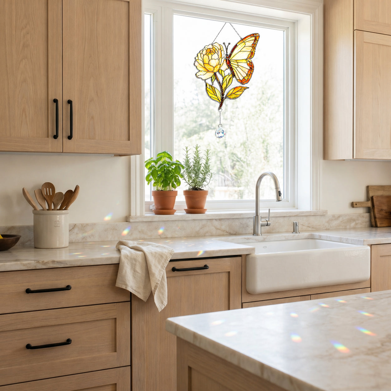 Butterfly Flower Suncatcher with Crystal