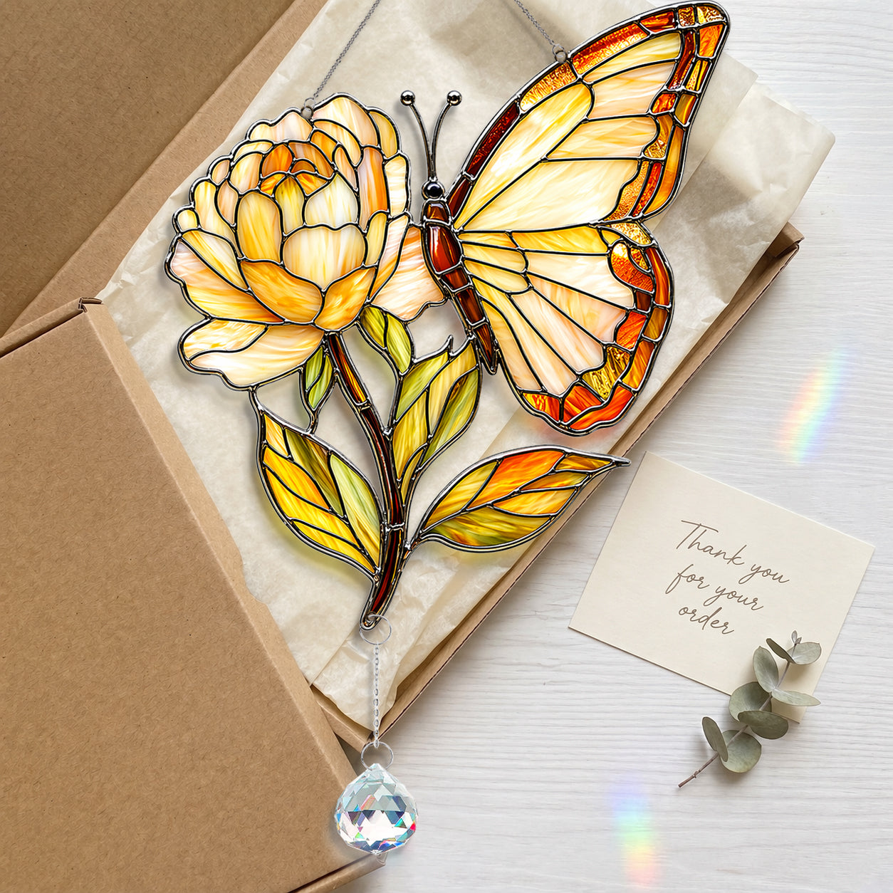Butterfly Flower Suncatcher with Crystal