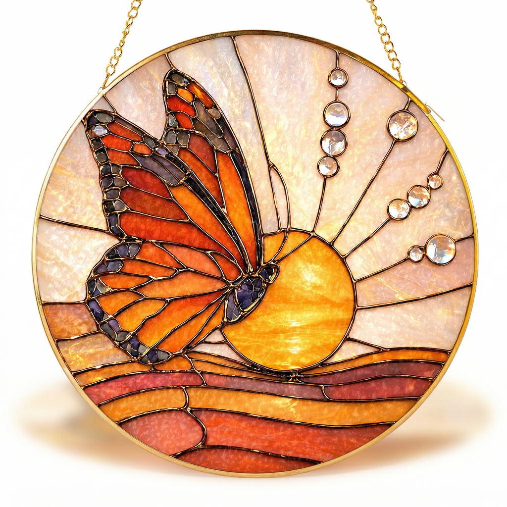 Butterfly Stained Glass Suncatcher - Fire & Bloom