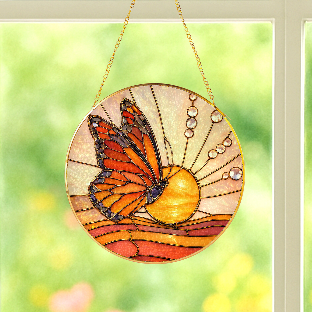 Butterfly Stained Glass Suncatcher - Fire & Bloom