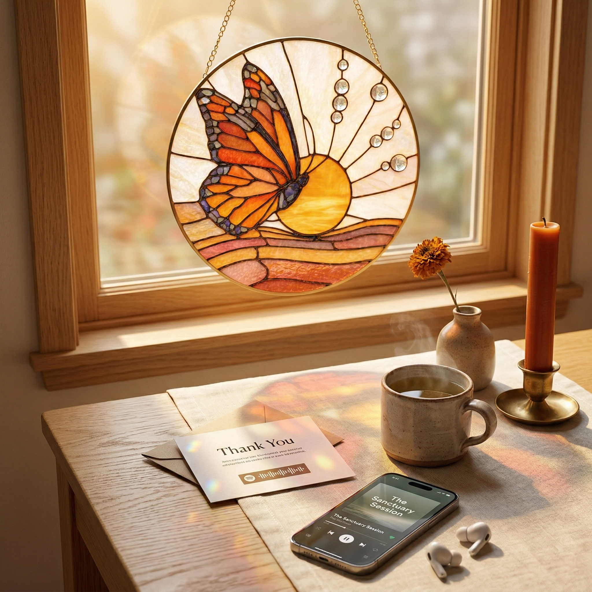 Butterfly Stained Glass Suncatcher - Fire & Bloom