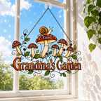 Personalized Grandma's Garden Mushroom Holographic Acrylic Suncatcher