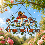 Personalized Grandma's Garden Mushroom Holographic Acrylic Suncatcher