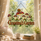 Personalized Grandma's Garden Mushroom Holographic Acrylic Suncatcher