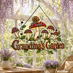 Personalized Grandma's Garden Mushroom Holographic Acrylic Suncatcher