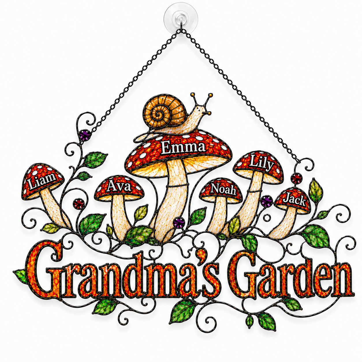 Personalized Grandma's Garden Mushroom Holographic Acrylic Suncatcher