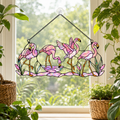 Tropical flamingo holographic acrylic suncatcher with rainbow broken-glass hologram finish, hanging window ornament