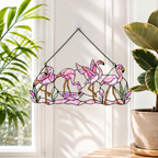 Close-up detail of the tropical flamingo holographic acrylic suncatcher's wavy acrylic and hologram texture