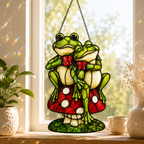 Frog Couple on Mushroom Holographic Acrylic Suncatcher